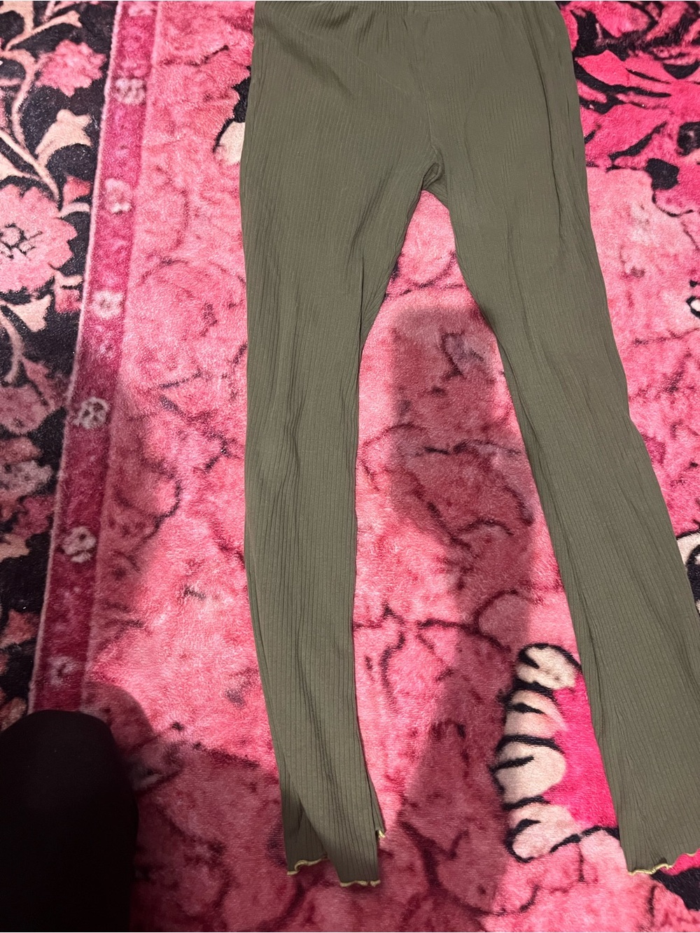 Olive Green Ribbed slight flare Leggings